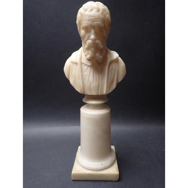 Stone 19th Century Italian Antique Carved Alabaster Grand Tour Portrait Bust of Michelangelo Buonarroti For Sale - Image 7 of 9