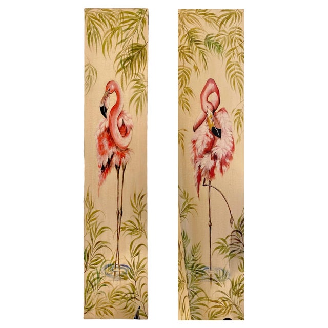 1960s Flamingos, 1960s, Oil Paintings on Canvas, Set of 2 For Sale - Image 5 of 5