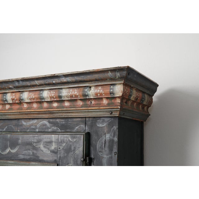 Tall Swedish Handcrafted Black Painted Pine Folk Art Cabinet For Sale - Image 12 of 18