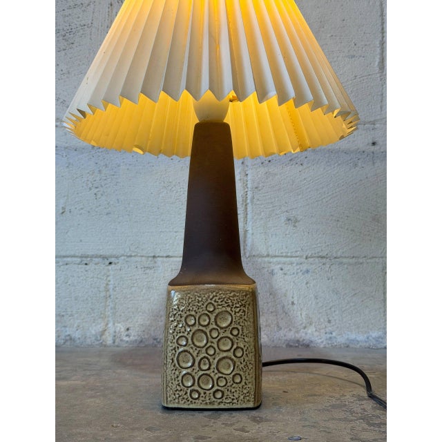 Ceramic Table Lamp With Pleated Paper Shade Danish Mid-Century Modern 1970s For Sale - Image 10 of 10