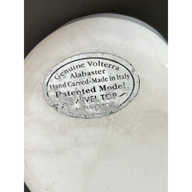 Vintage Genuine Volterra Alabaster Swivel Top Trinket Box | Hand-Carved Italian Marble Jewelry Box | Made in Italy For Sale - Image 11 of 11