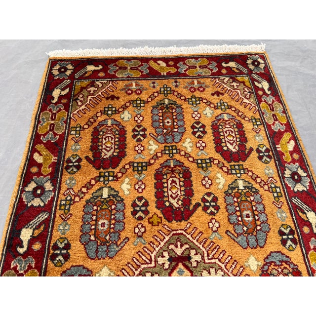 1970s Vintage Afghan Hand-Knotted Rug | Soft Wool Tribal Medallion Carpet in Gold, Red, and Blue Rug For Sale - Image 5 of 9