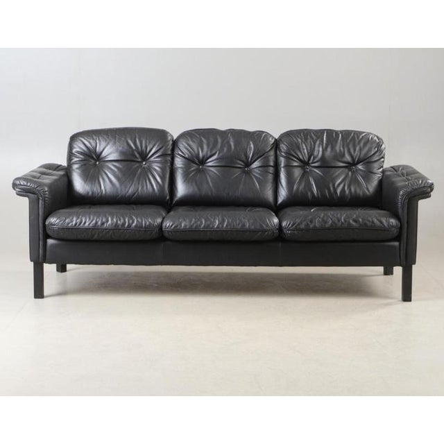 1970s Vintage Danish Black Leather Sofa, 1970s For Sale - Image 5 of 8