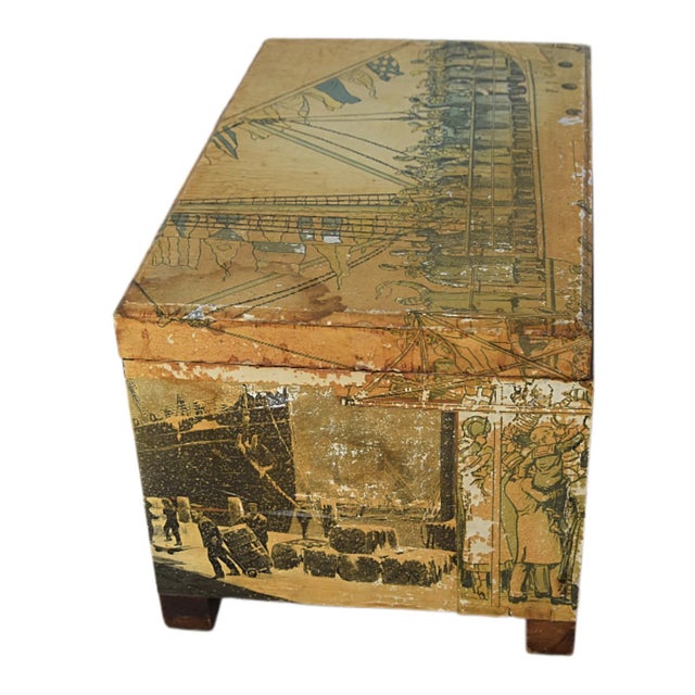 Nautical Antique Nautical Motif Decoupage Wood Keepsake Box For Sale - Image 3 of 11