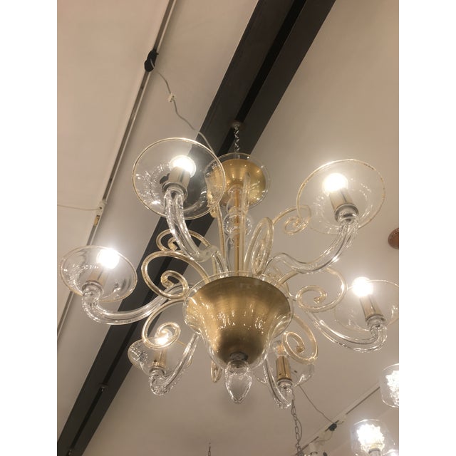 Metal Contemporary Transparent Gold Courls Murano Glass Chandelier For Sale - Image 7 of 7