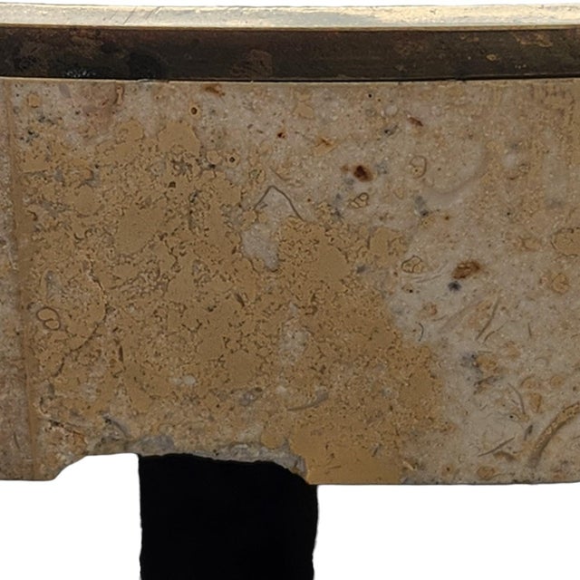 Beige 1980's Postmodern Casa Bique Tessellated Fossil Stone & Brass Inlay Side Table, Attributed to Robert Marcius For Sale - Image 8 of 11
