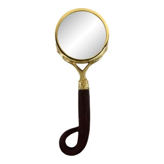 Vintage Mid Century Brass Handheld Magnifying Glass With Sculptural Handle For Sale