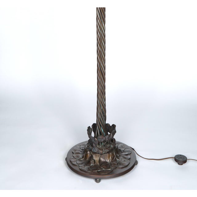 Charles Lotton Tiffany Style Bronze Twelve-Light Floor Lamp With Charles Lotton Art Glass Shade For Sale - Image 4 of 11