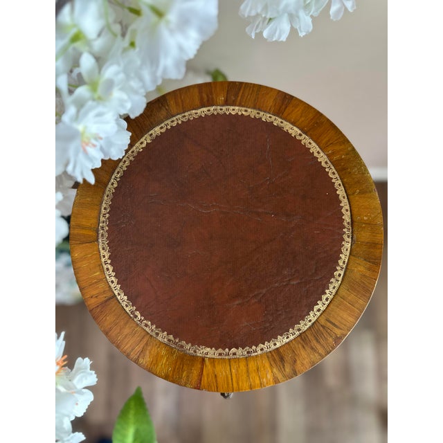 French Antique French Inlaid Occasional Table With Leather Top & Single Drawer For Sale - Image 3 of 7