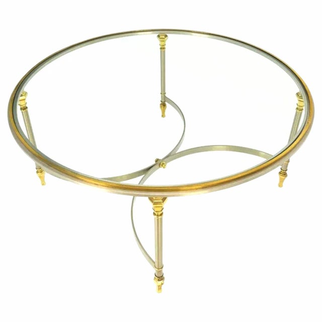 Brass 1960s Exquisite Italian Mid Century Modern Round Chrome Brass Glass Top Coffee Table For Sale - Image 8 of 8