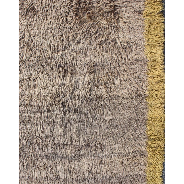 Modern Mid 20th Century Modern Vintage Turkish Tulu Rug With Open Field in Gray and Cream/Yellow For Sale - Image 3 of 7