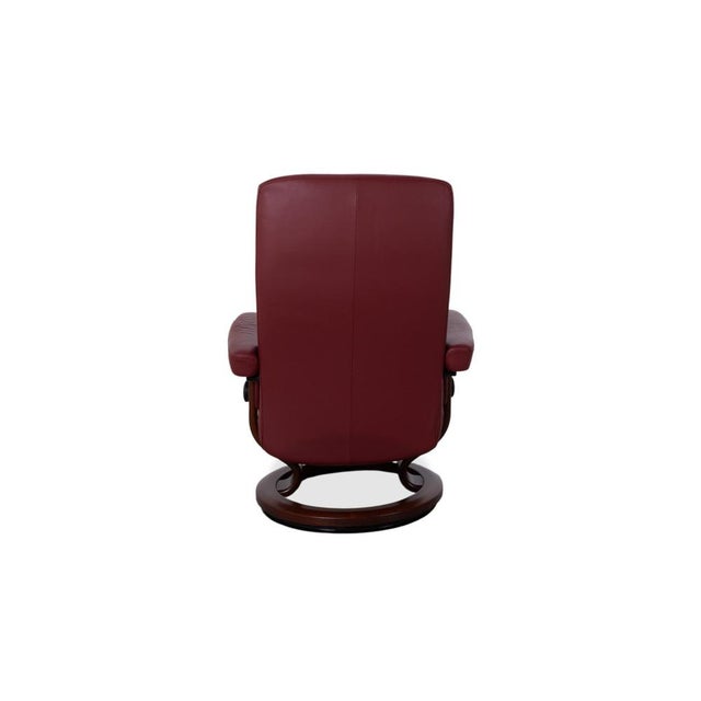 Set of Red Leather Atlantic Recliner and Footstool from Stressless For Sale - Image 13 of 17
