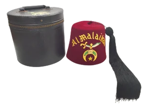 AL Malaikah Vintage Iconic Masonic Shriner Burgundy Wool Fez Hat in Original Box