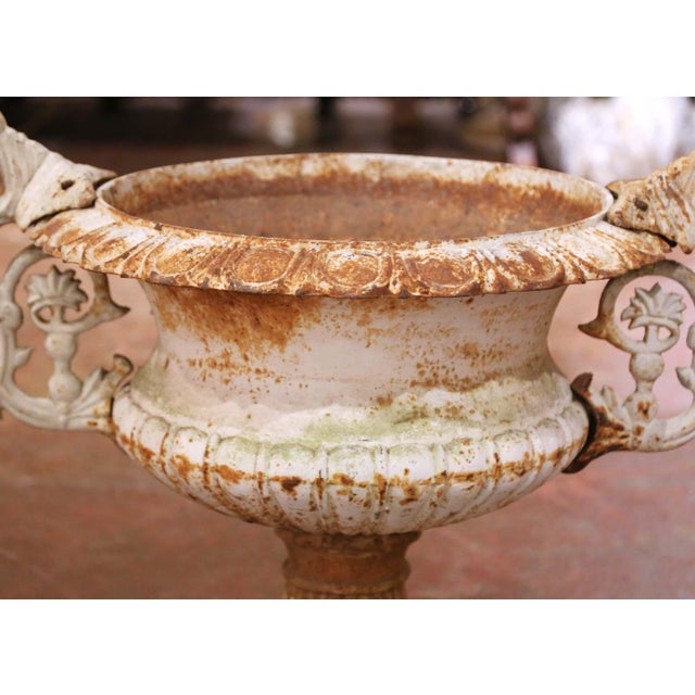 Pair of Early 20th Century French Painted Iron Chambord Garden Urn Planters For Sale - Image 10 of 13