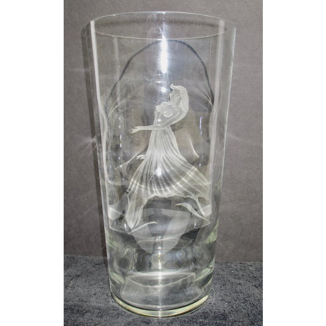 Czechoslovakian Glass Vase With Etched Dancer For Sale - Image 4 of 6