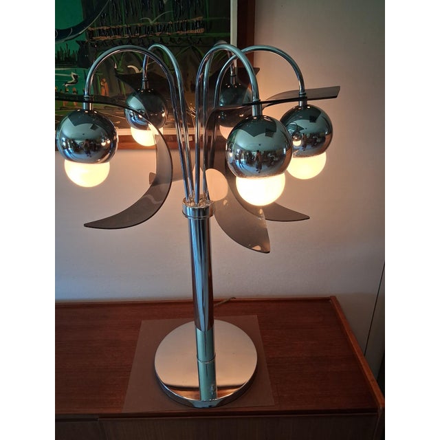 Robert Sommeman Style Vintage Space Age Chrome 1970's 5 Light Waterfall Lamp With Smoked Lucite Petals. For Sale - Image 11 of 15