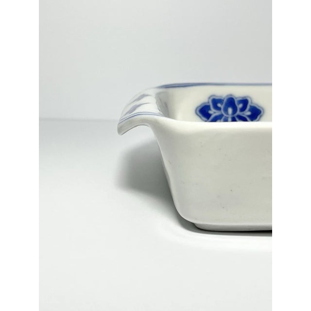 Vintage Asian-Style Blue White Double Dragon Porcelain Casserole Baking Dish For Sale - Image 4 of 5