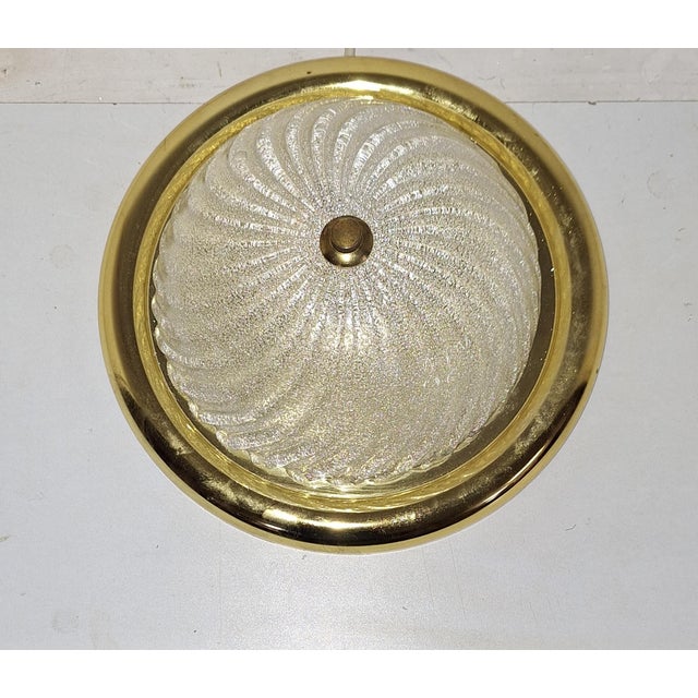 Flat Vintage Brass Ceiling Lamp with Segmented Frosted Glass Shade, 1990s, in Very Good conditions. Designed before 1890...