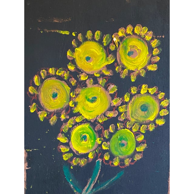 Yellow 1990s Folk Art Floral Still Life Painting by Jimmy Lee Sudduth For Sale - Image 8 of 13