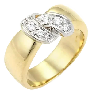 Pomellato Diamonds 18k Two Tone Gold Ribbon Wrap Band Ring, Size 6.5