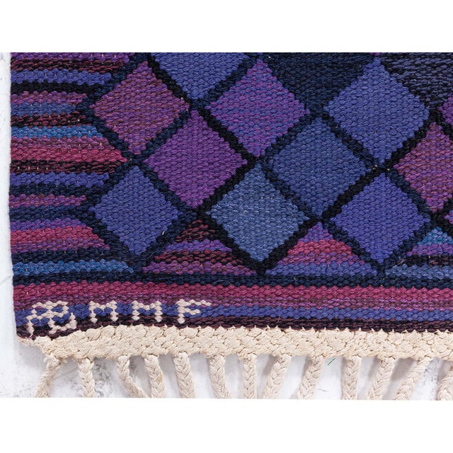 Textile Vintage Scandinavian Blue Flatweave Rug by Märta Måås-Fjetterström, AB MMF For Sale - Image 7 of 11