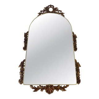 Italian Ornate Brass Framed Wall Mirror, 1960s For Sale