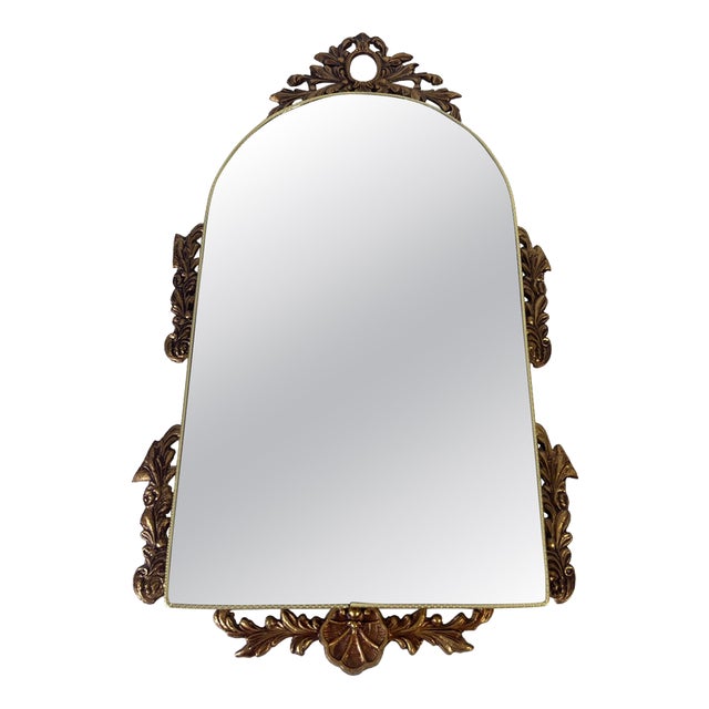 Italian Ornate Brass Framed Wall Mirror, 1960s For Sale