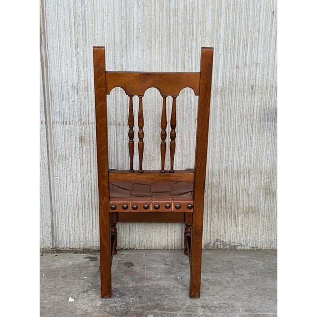 Late 19th Century 19th Set of Four Spanish Carved Chairs with Leather Seat and Back For Sale - Image 5 of 18