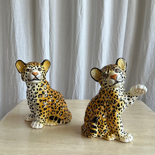 Mid-Century Modern Mid-Century Italian Handmade Ceramic Baby Leopards, 1970s, Set of 2 For Sale - Image 3 of 17