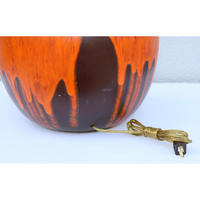 1960's Mid-Century Orange Lava Drip Glazed Table Lamp For Sale - Image 4 of 12