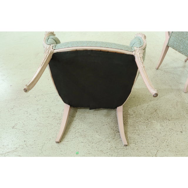 Vintage French Highly Carved Tufted Upholstered Fireside Chairs - a Pair For Sale - Image 10 of 13