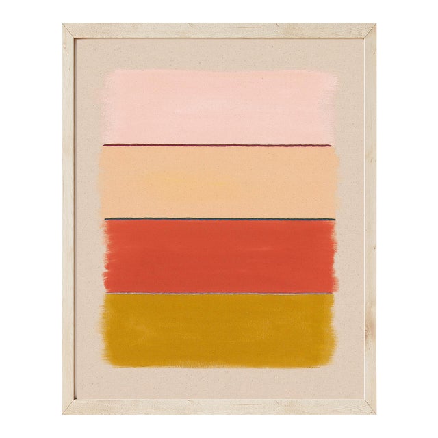 Abstract Stripes Fine Art Print, Pink, Gold, Mustard Yellow, 38 X 30 Print in Wood Frame For Sale
