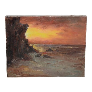 Irina Roublon Belotelkin (January 1, 1913 – January 21, 2009) "Coastal Sunset" Oil Painting C.1960s For Sale