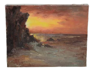Irina Roublon Belotelkin (January 1, 1913 – January 21, 2009) "Coastal Sunset" Oil Painting C.1960s