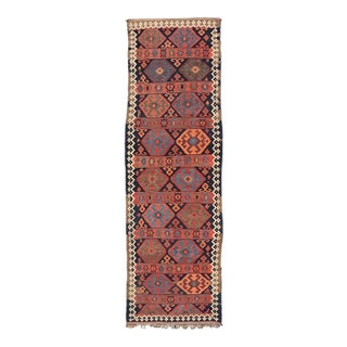 Antique Shahsevan Kilim Gallery Runner With Bold Colorful Geometric Tribal Motifs 4'3 X 14'5 For Sale