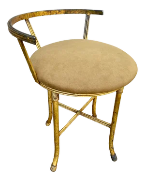 1950s Metal Upholstered Circular Accent Chair With Gold Leaf + Rope Design