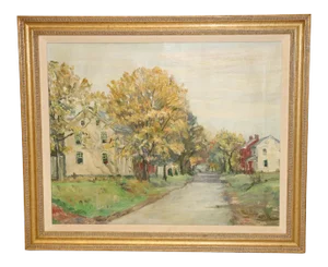 1940s Vintage Walter Emerson Baum Milford Square Painting