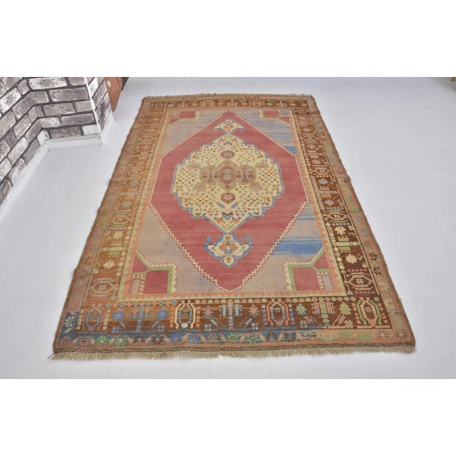 Tan Vintage Small Oushak Floral Carpet For Sale - Image 8 of 10