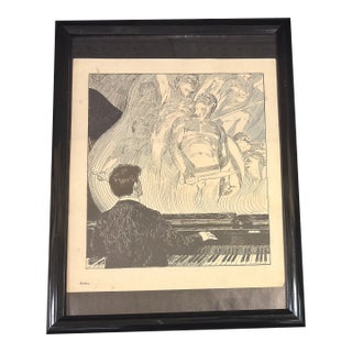 1930s Art Advertisement Man With Piano For Sale