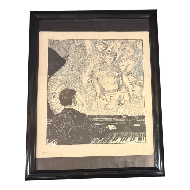 1930s Art Advertisement Man With Piano For Sale