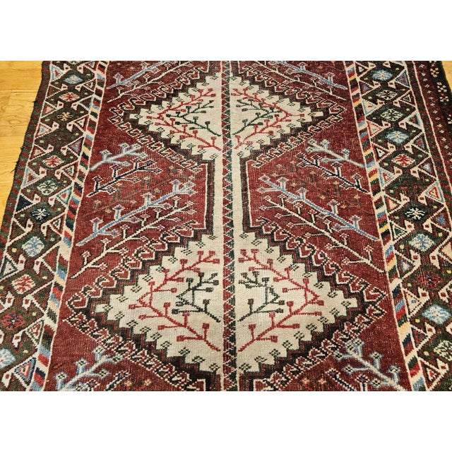 French Country Vintage Persian Shiraz Tribal Area Rug, Handwoven Geometric Pattern, Burgundy & Ivory, 5’ X 10’ For Sale - Image 3 of 12