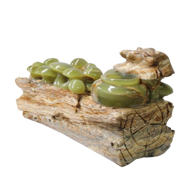 Art Deco Natural Stone Carved Snail Mushroom on Wood Fengshui Display Figure For Sale - Image 3 of 6