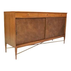 Paul McCobb Irwin Collection Brass and Leather Credenza by Calvin