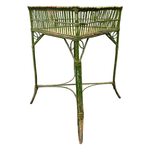 Victorian Square Wicker Plant Stand With Woven Gallery For Sale - Image 3 of 7