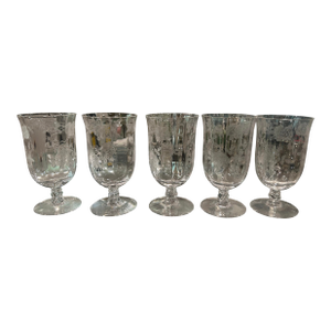 Vintage Willowmere by Fostoria Glasses Etched With Roses and Rose Vines - Blown Crystal- Set of 5