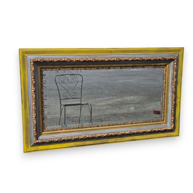 Gold 19th Century Italian Hand Painted Rectangular Wall Mirror. For Sale - Image 8 of 13