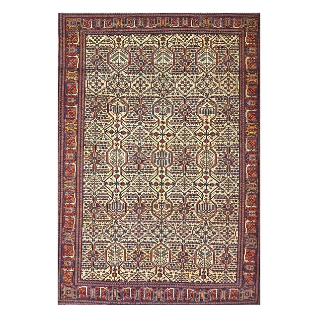 Antique Persian Joshagan 7X10 Red, Navy & Ivory Handmade Area Rug #1140490 For Sale