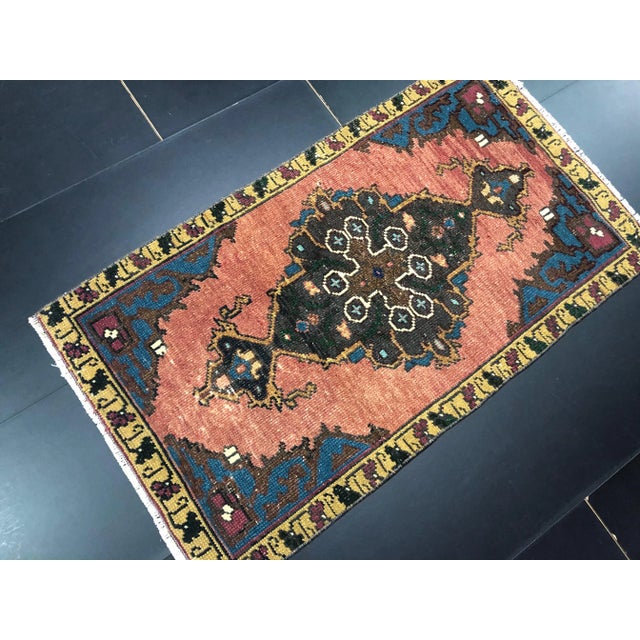 Boho Chic Vintage Turkish Anatolian Handmade Wool Red Blue Rug For Sale - Image 3 of 6