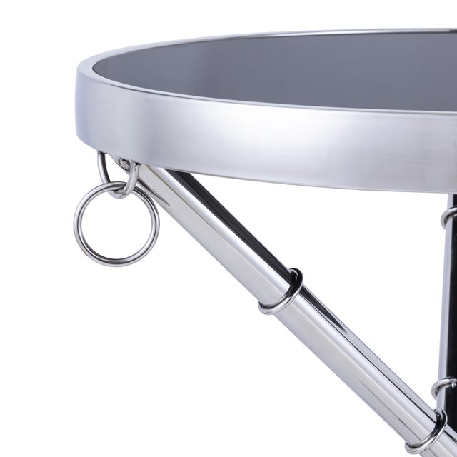 Modern Pasargad Home Eloise Tempered Glass Ringed Side Table, Silver For Sale - Image 3 of 7