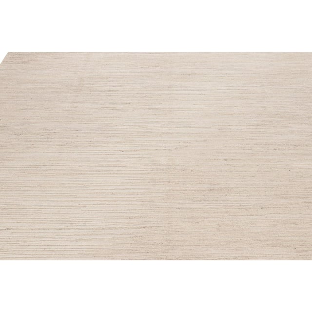 Rug & Kilim’s Textural Rug in White and Cream-Beige Abstract High-Low Stripes For Sale In New York - Image 6 of 8